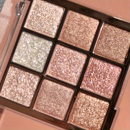 9-Color Eyeshadow Palette - Shimmery & Matte Finishes, Brown & Multicolor Tones for Daily Glam & Party Looks, Glitter Eyeshadow Palette