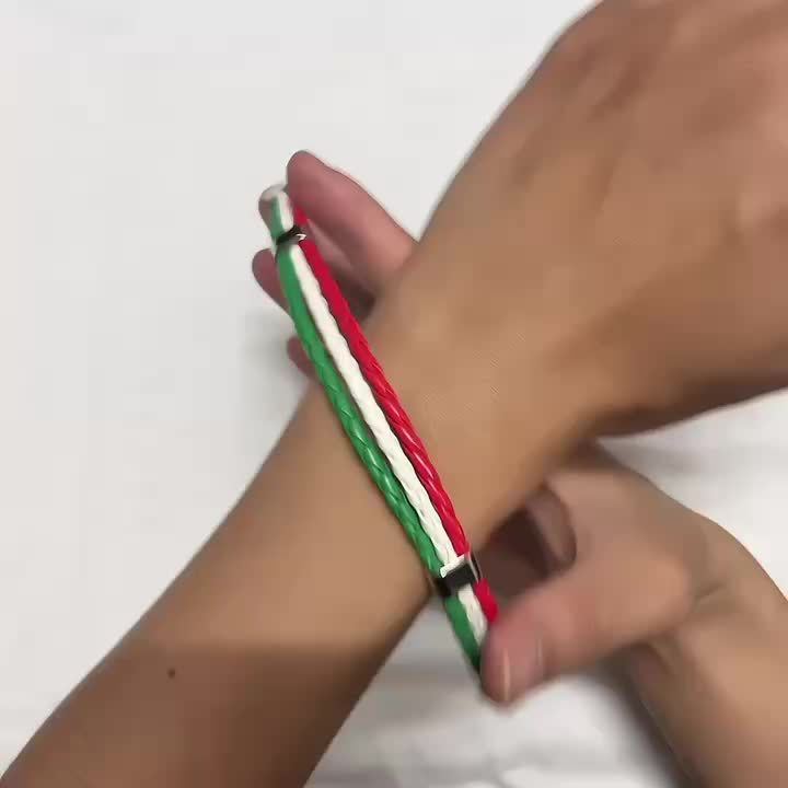 Handmade Braided Red, White, and Green Flag Faux Leather Bracelet - Fashionable Faux Leather Accessory with Metal Buckle, Ideal for National Holiday Celebrations, National Holiday Gift|Festive Accessory|Durable Faux Leather,