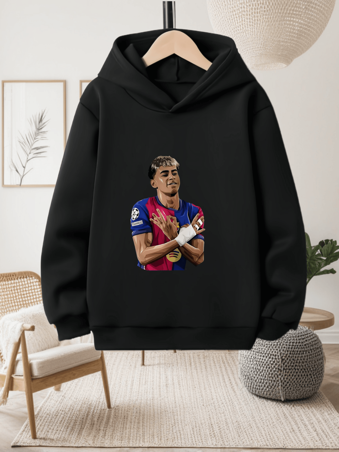 Boys' -Inspired Yamal Themed Hooded Sweatshirt - 100% Polyester Warm Pullover with Soccer Jersey Design, Official Team Crest & Number 30, Machine Washable Casual Sports Apparel for, Trendy Long Sleeve Hoodie for Daily Wear &