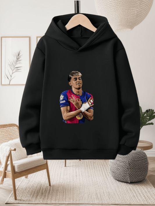 Boys' -Inspired Yamal Themed Hooded Sweatshirt - 100% Polyester Warm Pullover with Soccer Jersey Design, Official Team Crest & Number 30, Machine Washable Casual Sports Apparel for, Trendy Long Sleeve Hoodie for Daily Wear &