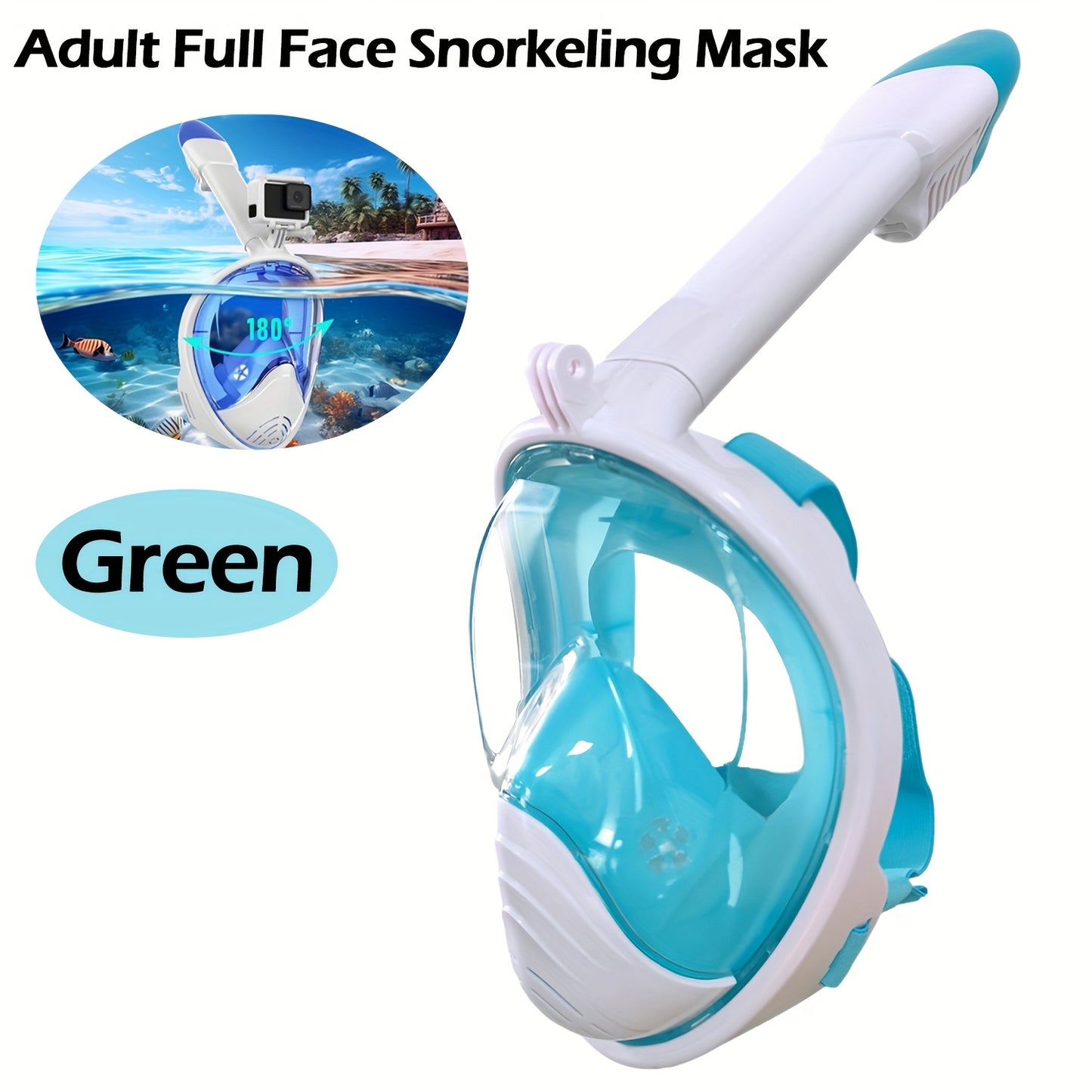 Adult Full-Face Snorkeling Mask with 180° Wide-View Panoramic Design, Detachable Camera Mount & Leakproof Seal - Black, 2 Sizes for Men & Women, Beach Vacation Gear, Durable Snorkeling Gear