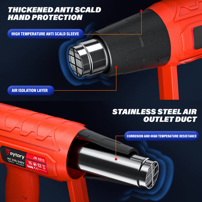 2000W Heat Gun, Handheld Hot Air Gun Variable Temperature, 2 Temperature Modes & 4 Nozzles For DIY, Stripping Paint, Shrinking PVC, Wrapping, Embossing - Red
