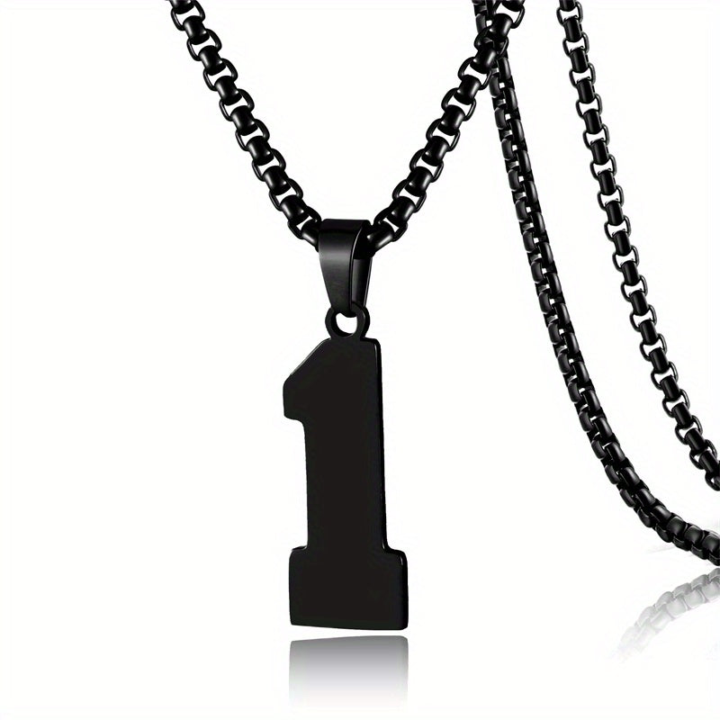 0-19 Men Athletes Number Pendant Necklace Stainless Steel Sports Number Pendant Long Chain Necklaces for Boys Baseball/Basketball/Football Team Jewelry Gifts