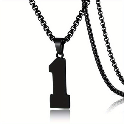 0-19 Men Athletes Number Pendant Necklace Stainless Steel Sports Number Pendant Long Chain Necklaces for Boys Baseball/Basketball/Football Team Jewelry Gifts