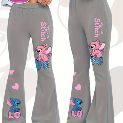 Disney Stitch Girls' Flare Pants - Official Stitch Character Design with Bell Bottoms, Grey with Pink Accents, Machine Washable Birthday Outfit for Disney Fans (Kids Girls) - Perfect Gift for Stitch Lovers, Everyday Kids Clot