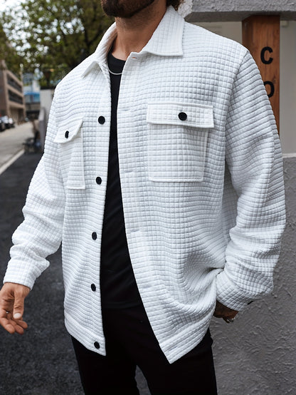 Men's Plus Size Cargo Jacket With Pockets And Collar - Casual Style, Fall/Winter, Loose Fit