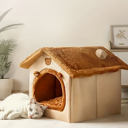 Cozy Cat House Bed - Detachable & Washable, Soft Plush Interior, Winter Warm Pet Nest for Cats and Small Dogs, Easy Assembly, Cute Cat Bed
