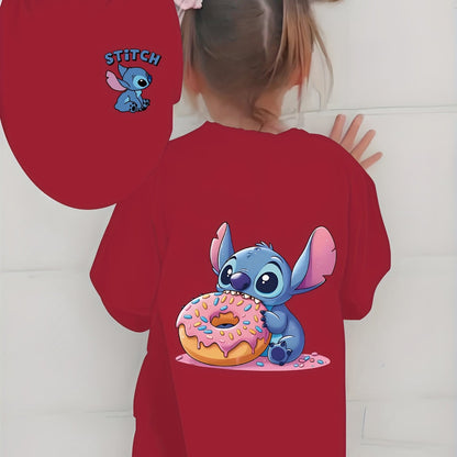Cute Stitch Print Kids Short Sleeve Shirt 1-12Y Boys Girls Summer Outdoor Soft Fabric Breathable Top Perfect Birthday & Holiday Present