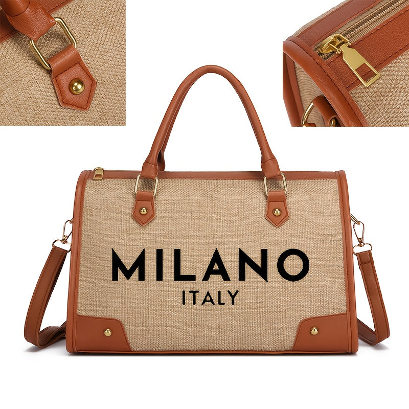 Women'S Large Capacity Tote Bag - Beige & Brown Accent Handbag with Zipper Closure, Spacious Work Bag for Women, Everyday Commute, Travel, Formal Events - Durable & Easy-Clean Design, Travel Carryall, Casual Style, Sturdy Han