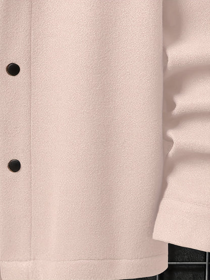 Men's Casual Button-Up Jacket with Front Pocket and Turn-Down Collar, Solid Color, PLUS SIZE