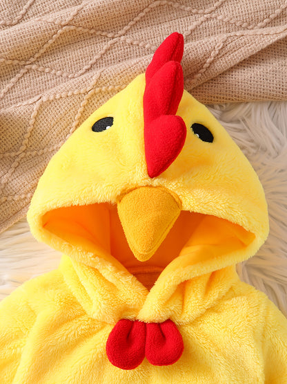 Soft and Warm Little Yellow Chick Onesie - Easy to Wear, Perfect for Little Ones, Cute Animal Design with Red Comb & Yellow Feather, Soft Fleece Material, Perfect for Cozy Outings, Adorable Outfit, Playful Wear, Comfortable W
