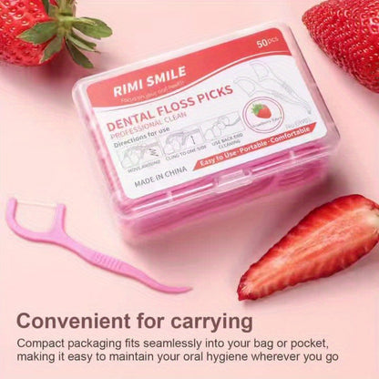 50/150pcs Strawberry Flavor Dental Floss Sticks, Small and Convenient, Polyethylene (PE), Alcohol Free, for Personal Intercalary Cleaning