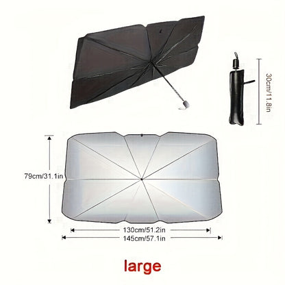 Compact Roll-Up Sunshade for Front Window - Heat Insulation and UV Protection, Easy-to-Use Auto Interior Accessory, UPF50+ Material, Fits Most Vehicles, Sun Protection Curtain | Sleek Black Umbrella Design | Easy Handling, Ca