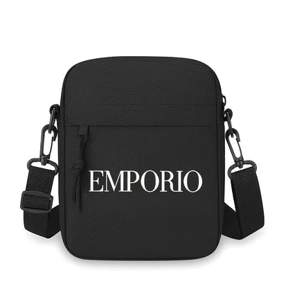 Men'S Crossbody Bag with "EMPORIO" Letter Print - Minimalist Oxford Fabric Tote, Adjustable Strap, Zipper Closure - Essential for Travel, Work, and Casual Outfits - Black, Stylish Design