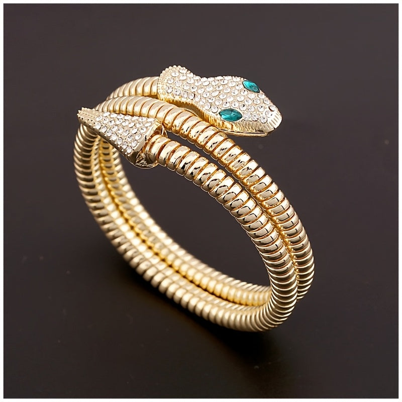 Unisex Snake-Inspired Alloy Bracelet with Sparkling Rhinestones Accents - Zinc Alloy, Perfect for Parties, Music Festivals, and Casual Attire