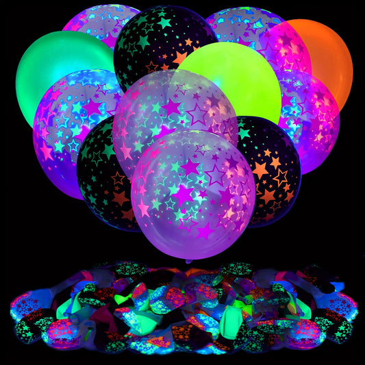 30pcs Neon Glow Balloons, 30.48cm Round Emulsion Balloons with Stars, Ideal for Graduation, Housewarming, Retirement Parties - No Electricity Needed, Versatile Indoor/Outdoor Decorations, Party Decorations