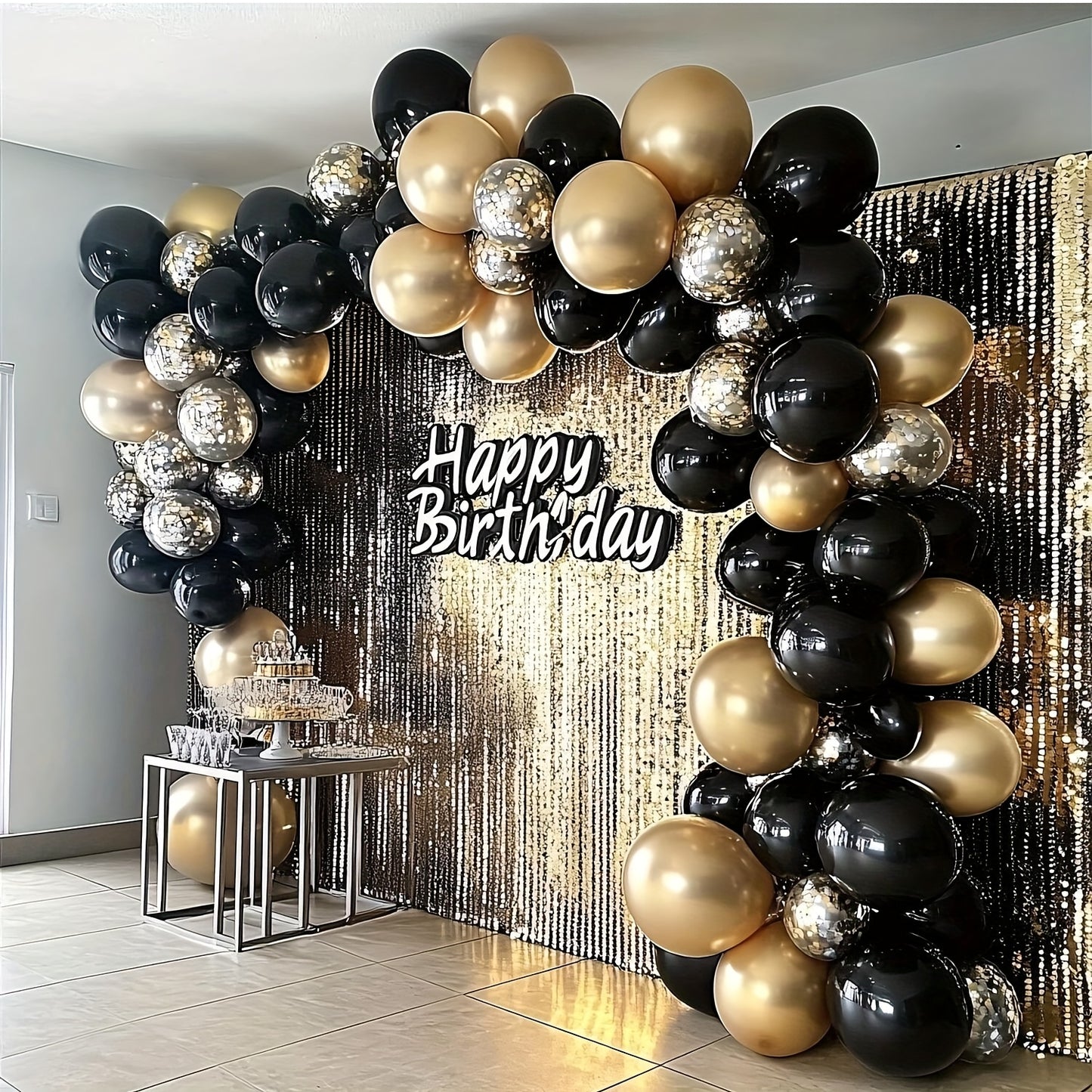 104pcs Black and Golden Balloon Garland Arch Kit - Metallic Golden Confetti Latex Balloons for Birthday, Gender Reveal, Anniversary, Wedding Decorations, Party Balloons|Sleek Black Balloons|Durable Emulsion Material