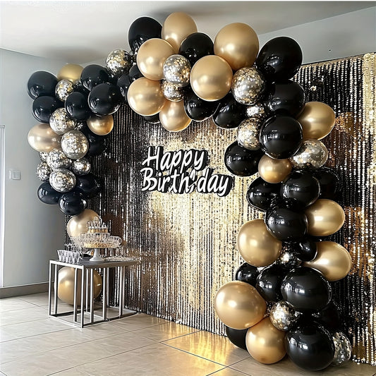 104pcs Black and Golden Balloon Garland Arch Kit - Metallic Golden Confetti Latex Balloons for Birthday, Gender Reveal, Anniversary, Wedding Decorations, Party Balloons|Sleek Black Balloons|Durable Emulsion Material