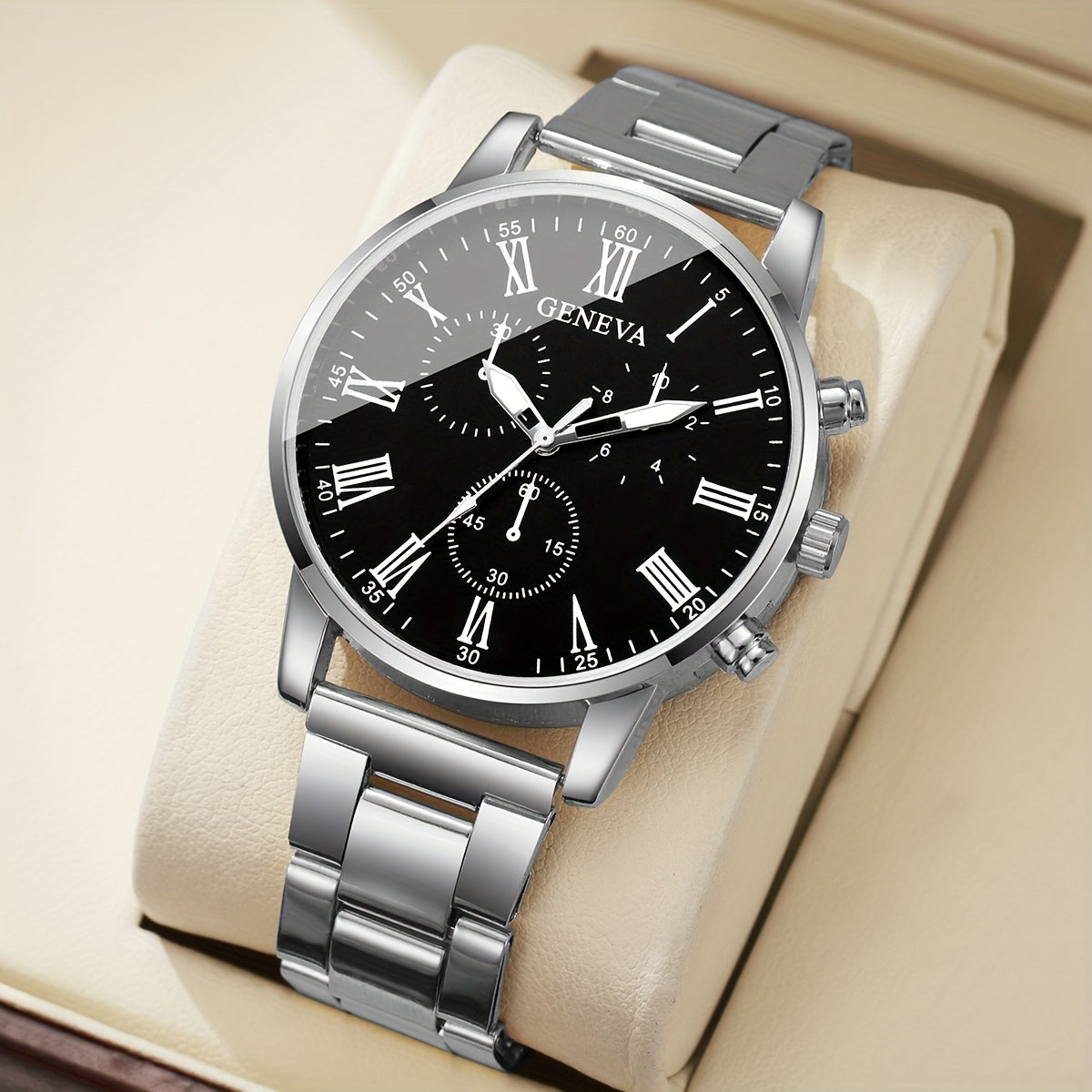 3pcs Men'S Fashion Casual Roman Numeral Quartz Watch with Necklace and Bracelet Set, Suitable for Father'S Day, Teacher'S Day, Thanksgiving, Students, Graduation, Birthday, Best Gift