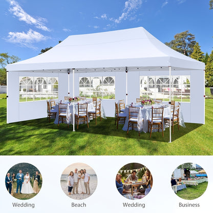 3x6m/3.05x3.05m Pop-up Tent With 6 Removable Side Walls Or 4 Removable Side Walls, With/without Sandbags, Style Optional, Suitable For Party Weddings, Garden Pavilion For Beach Wedding Camping Instant Awning, Upgraded Roof, W