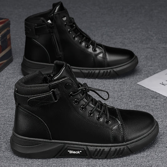 Men'S High-Top Ankle Boots - Genuine Upper, Lace-Up Closure, Durable PVC Sole, All-Season Versatile for Hiking, Casual & Outdoor Wear - Modern Streetwear Design, Hiking Boots, Sleek Boot Design