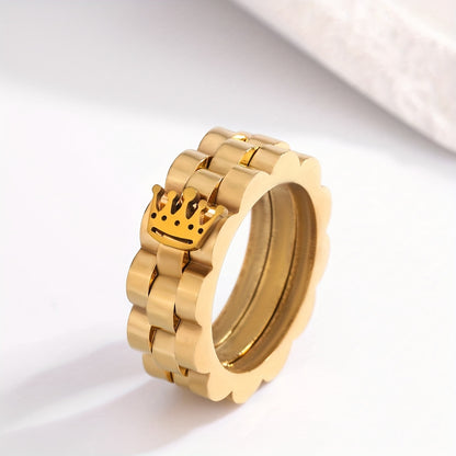 1pc Elegant Men'S Stainless Steel Ring with Crown Design, Durable 304 Stainless, Fashionable Simple Style, Unique Charm for Daily Wear and Special Occasions