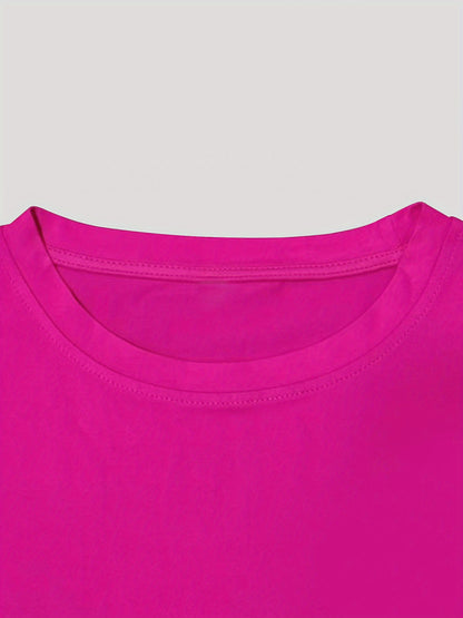 Women'S "Klein" Print Short Sleeve T-Shirt & Black Pants Two-Piece Set - Casual, Stretchy Fabric, Pink & Black Design, Spring/Summer Casual Wear, Casual Attire|Graphic Tee|Stretchy