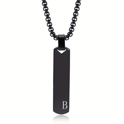 Letter Necklace Pendant Made of Stainless Steel, Featuring a Laser-Etched Design of 26 Letters, Polished for a Stylish 3D Rectangular Look, Suitable for Men.