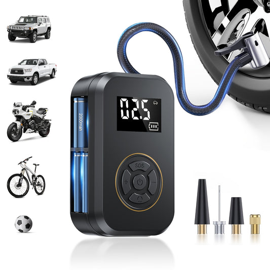 150PSI Portable Air Compressor Tire Inflator - Cordless Tire Pump with Digital Pressure Gauge, LED Light, USB Charging, And Rechargeable Lithium Battery - Perfect for Car, Bike, Motorcycle, And Ball Inflation
