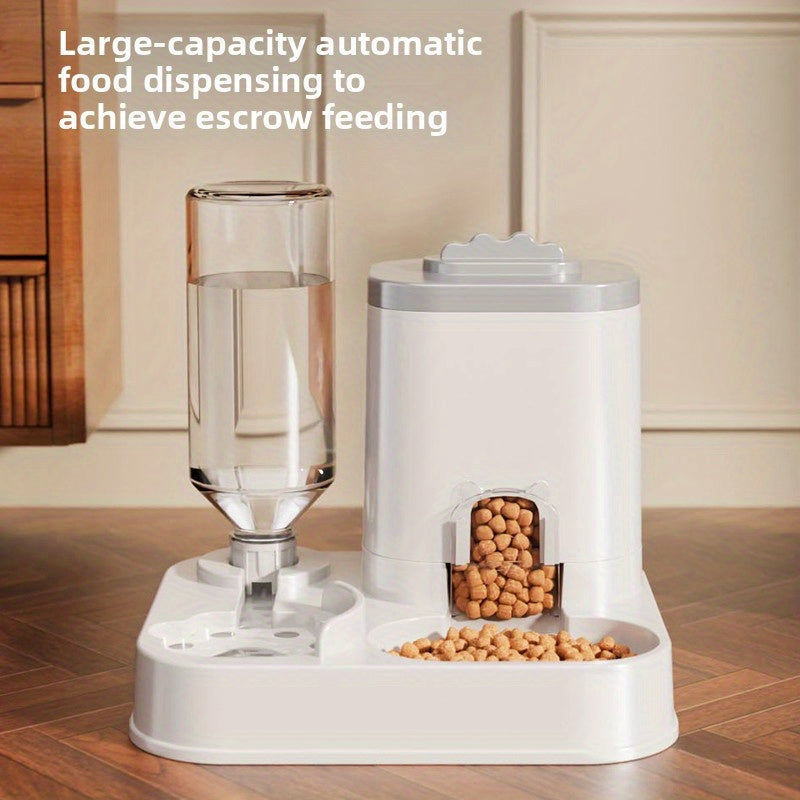 Automatic Cat & Dog Water Dispenser with Integrated Food Basin - 1-10L Capacity, No Batteries Needed, Modern White Design for Easy Cleaning & Hydration - Durable Pet Hydration Solution, Automatic Pet Feeder, Sleek Pet Accesso