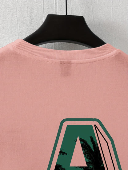 Men'S Casual Y2K LA Graphic T-Shirt - Bold Oversized "LA" Letter Print, Comfortable & Breathable with Slight Stretch, Perfect for Home & Outdoor Activities, Spring/Summer Fashion, Machine Washable, Loose Fit Short Sleeve Crew