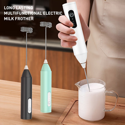 Electric Milk Frother Handheld USB Rechargeable Coffee Frother with Stainless Whisks, 3 Speed Adjustable Foam Maker for Coffee, Latte, Cappuccino, Hot Chocolate, Matcha, Egg