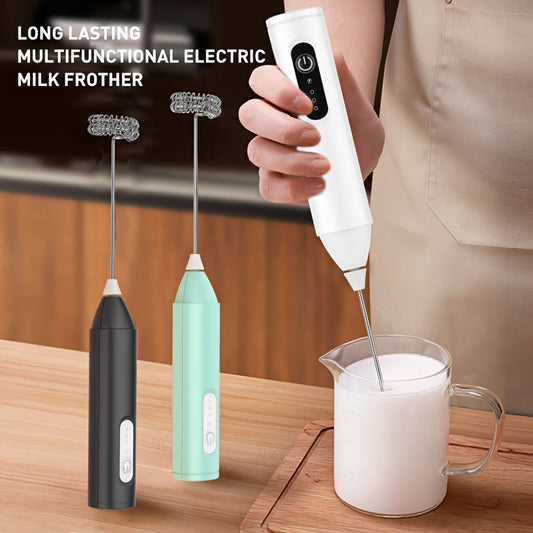 Electric Milk Frother Handheld USB Rechargeable Coffee Frother with Stainless Whisks, 3 Speed Adjustable Foam Maker for Coffee, Latte, Cappuccino, Hot Chocolate, Matcha, Egg
