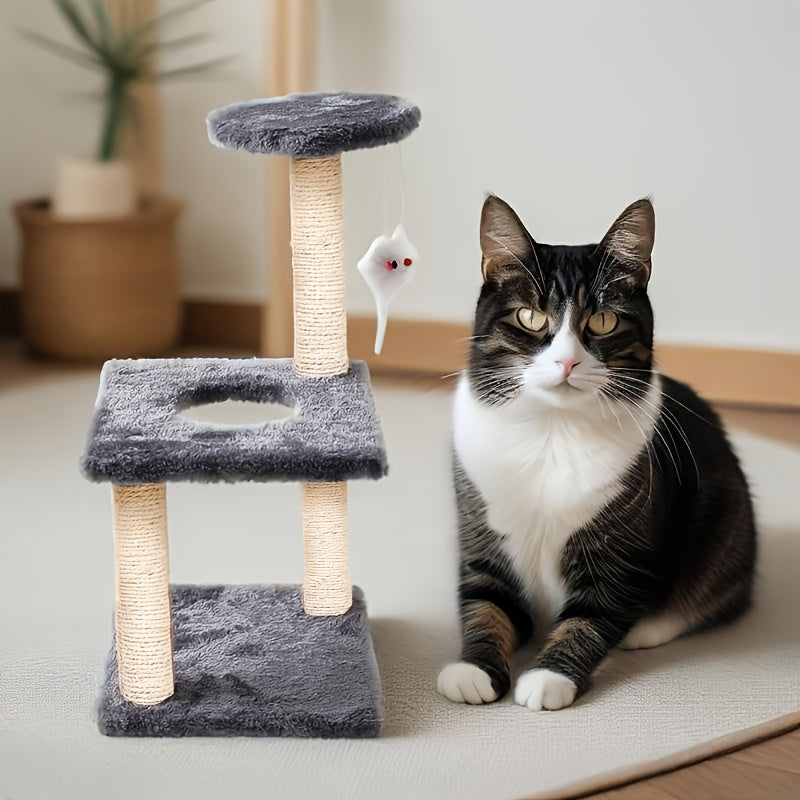 Multi-Level Cat Tree Tower with Scratching Posts, Condo & Swing - Durable Cardboard Cat Furniture with Plush Cushions, Space-Saving Design for Indoor Cats, Easy Assembly, Cat Climbing Tower, Pet Activity Center, Modern Pet Fu