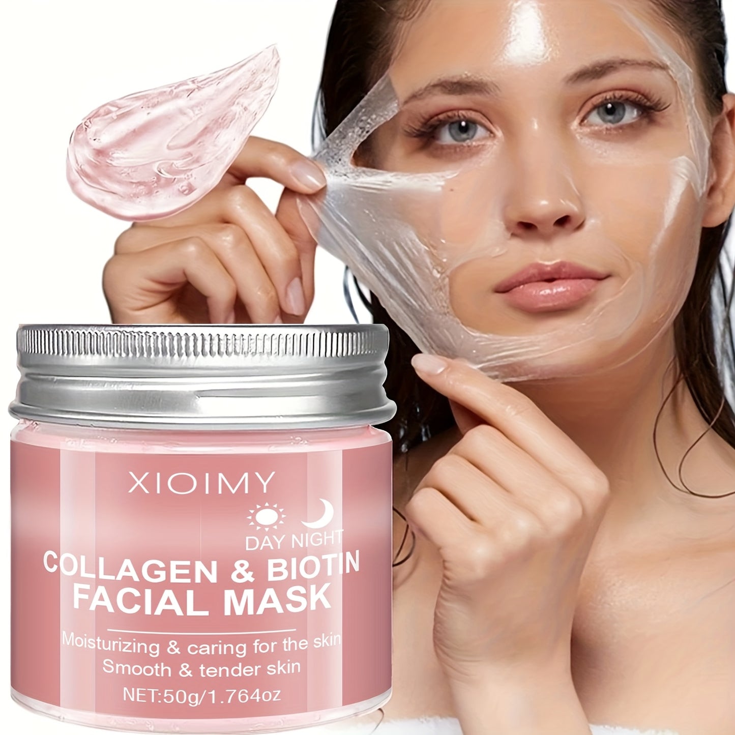 XIOIMY Collagen & Biotin Facial Mask - Hydrating Moisturizing Mask with Collagen Essence for All Light Beige Types, Hypoallergenic, Orange Scent, Daily & Nightly Use, Moisturizing Mask, Skincare, Smooth Texture, Antioxidant R