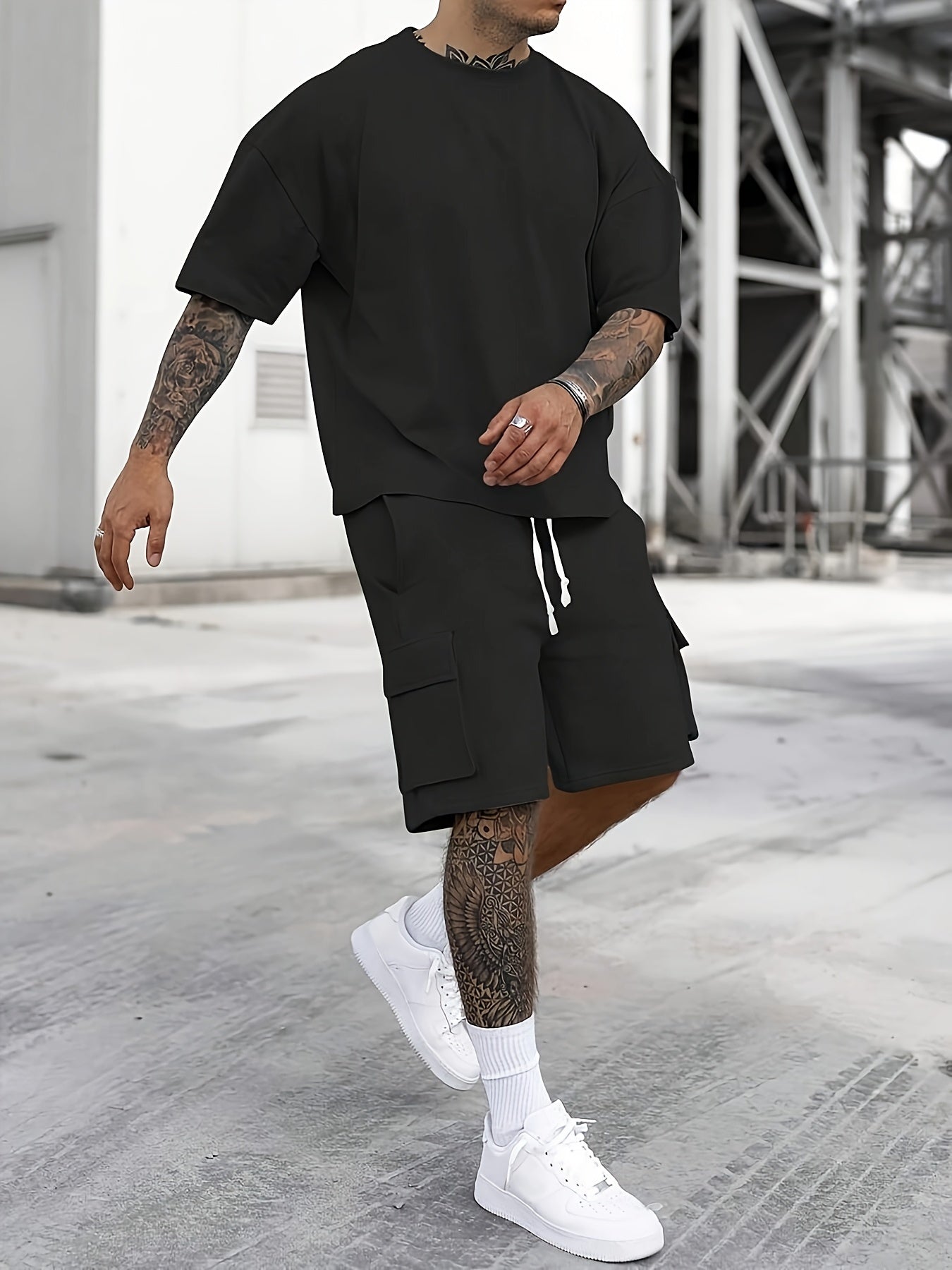 Summer Heavyweight FOG Color Earth Tone Short Sleeve Shorts Streetwear Loose Fashion Set