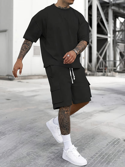 Summer Heavyweight FOG Color Earth Tone Short Sleeve Shorts Streetwear Loose Fashion Set