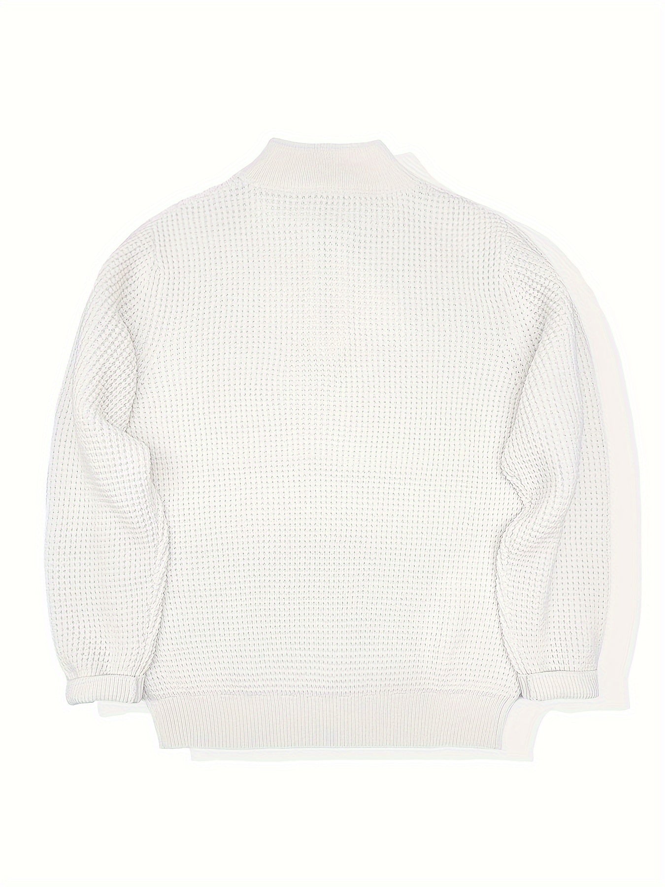 Men'S Casual Knit Pullover Sweater, 100% Polyester, Solid Color, Regular Fit, with Zipper Detail, Lapel Collar, Slight Stretch Fabric