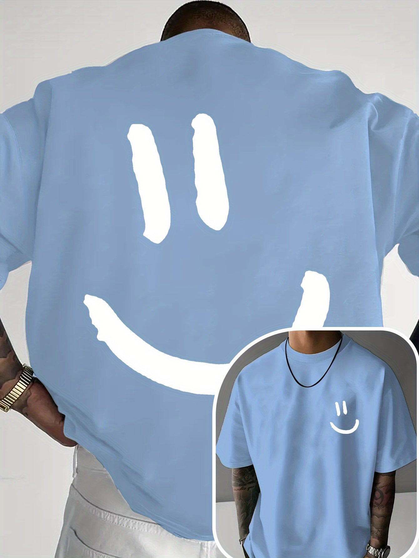 Men'S Casual Crew Neck T-Shirt with Happy Face Print | Comfortable & Breathable | Summer Streetwear and Everyday Tee | Versatile Short Sleeve Top | Lightweight Fabric