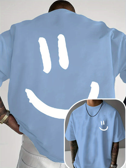Men'S Casual Crew Neck T-Shirt with Happy Face Print | Comfortable & Breathable | Summer Streetwear and Everyday Tee | Versatile Short Sleeve Top | Lightweight Fabric