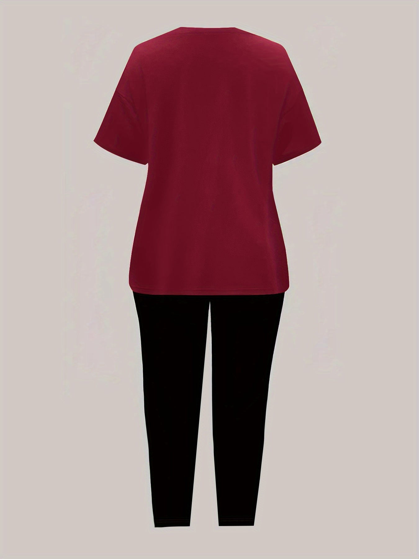 Women'S "Klein" Print Short Sleeve T-Shirt & Black Pants Two-Piece Set - Casual, Stretchy Fabric, Pink & Black Design, Spring/Summer Casual Wear, Casual Attire|Graphic Tee|Stretchy