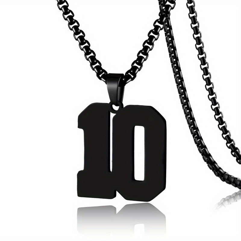 0-19 Men Athletes Number Pendant Necklace Stainless Steel Sports Number Pendant Long Chain Necklaces for Boys Baseball/Basketball/Football Team Jewelry Gifts