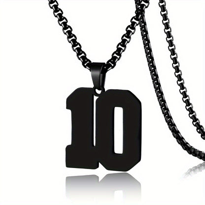 0-19 Men Athletes Number Pendant Necklace Stainless Steel Sports Number Pendant Long Chain Necklaces for Boys Baseball/Basketball/Football Team Jewelry Gifts