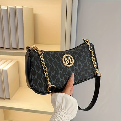 French Vintage Underarm Bag for Women, New Letter Print Crossbody Small Square Bag with Chain Shoulder Handbag, Perfect Lily Women'S Adjustable Crossbody Strap M Logo - Zipper Closure Shoulder Backpack, Suitable for Daily Com