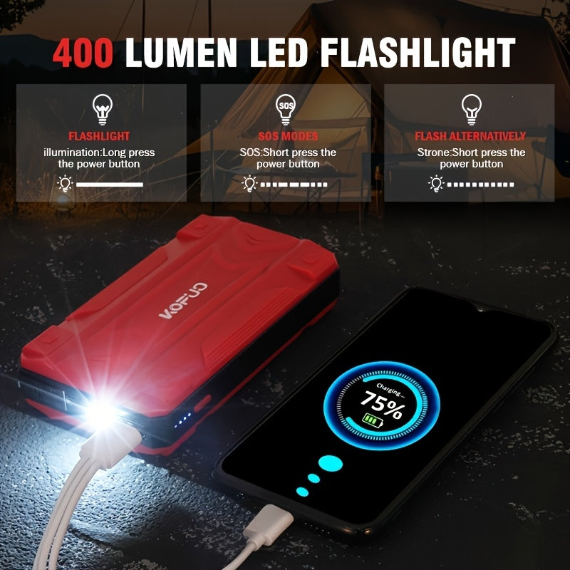 KOPUO 4000A Car Battery Jump Starter - Portable 12V Jump Box with USB/Power Bank, Dual Output, LED Light, and 8, 5L Gas/7, 0L Diesel Engine Compatibility for Cars, Trucks, SUVs, and Motorcycles, Car Jump Starter Battery Pack,