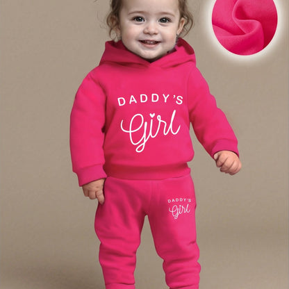 Baby Girl DADDY'S GIRL Letter Print Hoodie & Joggers Set - Soft Yellow Casual Spring/Fall Outfit with White Sneakers, Perfect for Outdoor Play & Family Gatherings, Baby Girl Clothes, Playful Babywear, Comfortable Babywear, fo
