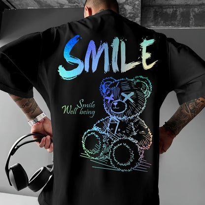 Men'S Bright Yellow Graphic T-Shirt - Loose Fit Streetwear Tee with Smile Design, Round Neck Summer Shirt for Everyday & Formal Outfits - Lightweight Casual Top, Street Style, Bold Print, Comfortable Material, Printed Shirt,