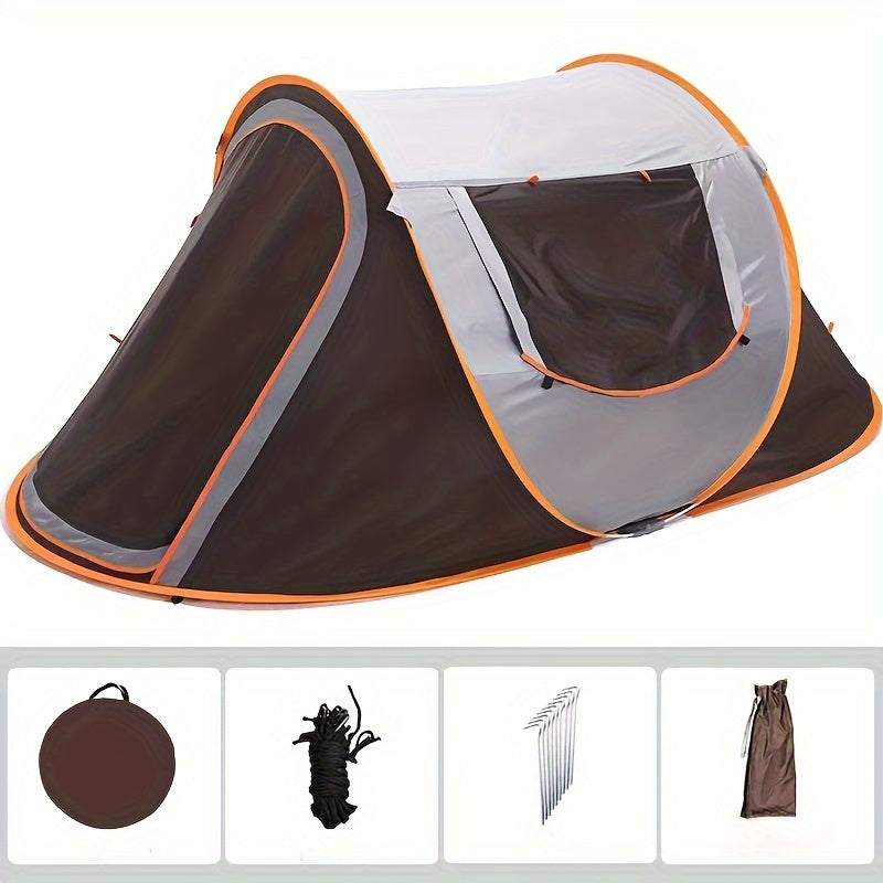 4-Person Automatic Pop-Up Camping Tent - Lightweight 190T Polyester & 210D Oxford Floor, 4 Wind Ropes, 8 Ground Stakes, 3.0mm Height, 1.9m Length - Easy Setup Oval Tent for Family Camping, Hiking, Outdoor Adventures (Mixed Co