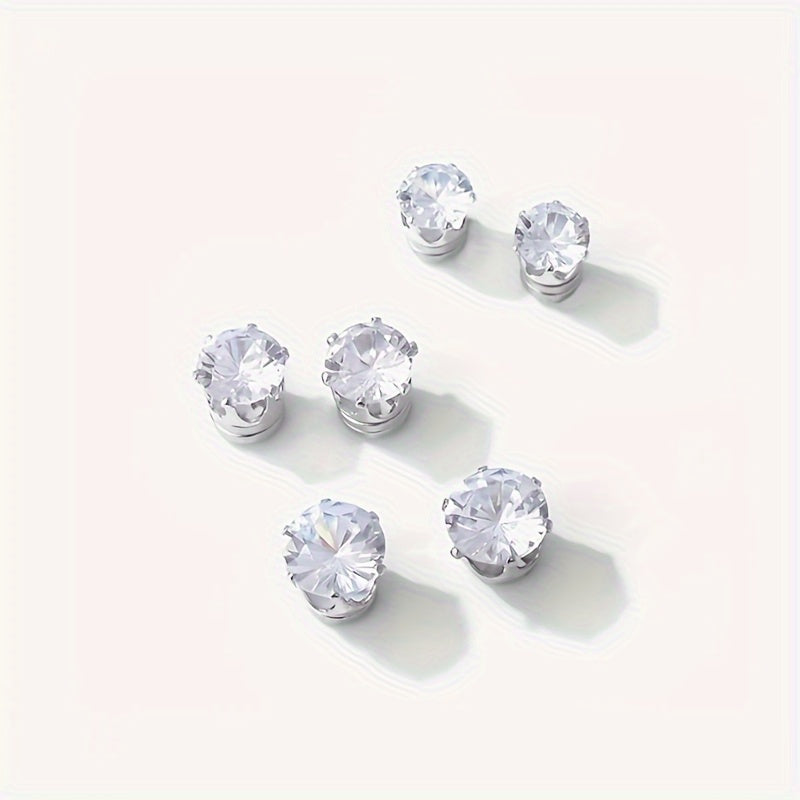 2pcs/1 Pair Easy-to-Wear Magnetic Stud Earrings 6mm, 7mm, 8mm Round Synthetic Synthetic Zirconia Hoop Earrings No-Piercing Clip-Ons Unisex Fashion Jewelry Wedding Accessories