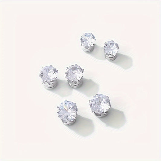 2pcs/1 Pair Easy-to-Wear Magnetic Stud Earrings 6mm, 7mm, 8mm Round Synthetic Synthetic Zirconia Hoop Earrings No-Piercing Clip-Ons Unisex Fashion Jewelry Wedding Accessories